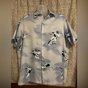 Vintage 70s Tori Richard Shirt Small Disco Polyester Flying Bird Crane XL